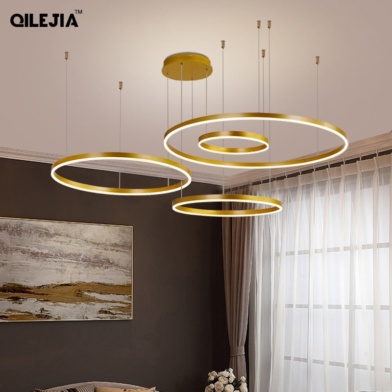 Kreative Moderne Led Pendelleuchten Home Deco Beleuchtung Gebürstete Ringe Kronleuchter Beleuchtung Hängelampen Für Wohnzimmer Esszimmer