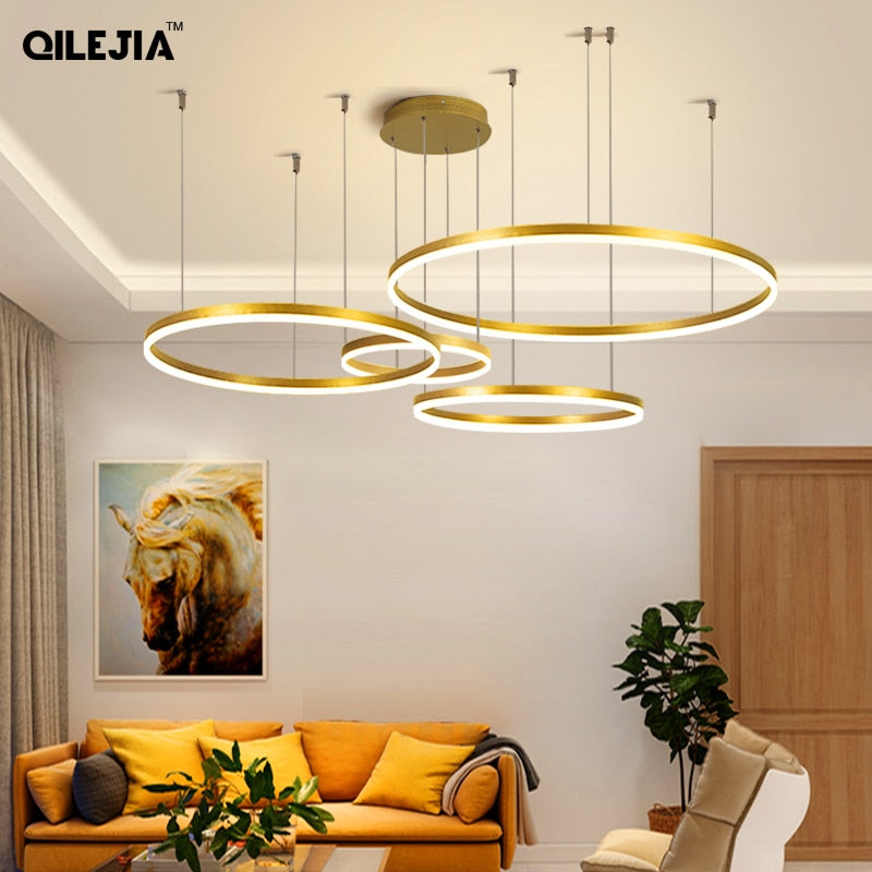 
                  
                    Kreative Moderne Led Pendelleuchten Home Deco Beleuchtung Gebürstete Ringe Kronleuchter Beleuchtung Hängelampen Für Wohnzimmer Esszimmer
                  
                