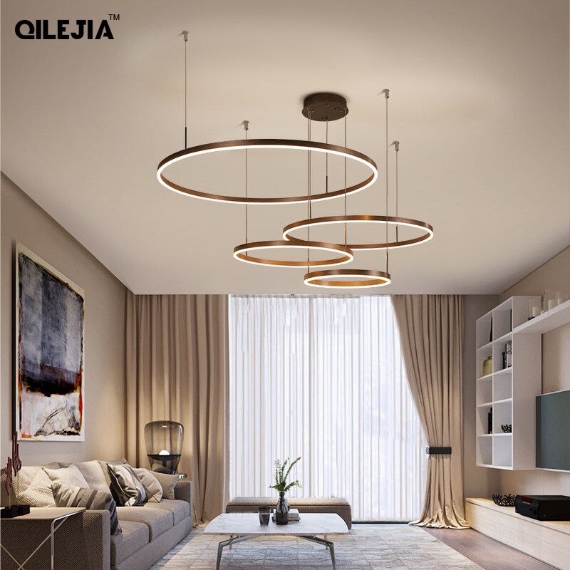 
                  
                    Kreative Moderne Led Pendelleuchten Home Deco Beleuchtung Gebürstete Ringe Kronleuchter Beleuchtung Hängelampen Für Wohnzimmer Esszimmer
                  
                