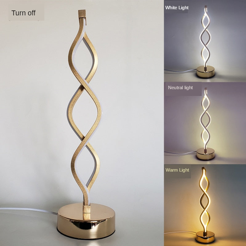 Simple Line Style LED Light Bar Table Lamp Reading Lighting Bedroom Decorative Arc Table Lamp Spiral Aluminum Art Table Lamp